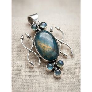 Artisan l Silver Labradorite Necklace Pendant Multi Stone Boho Statement New